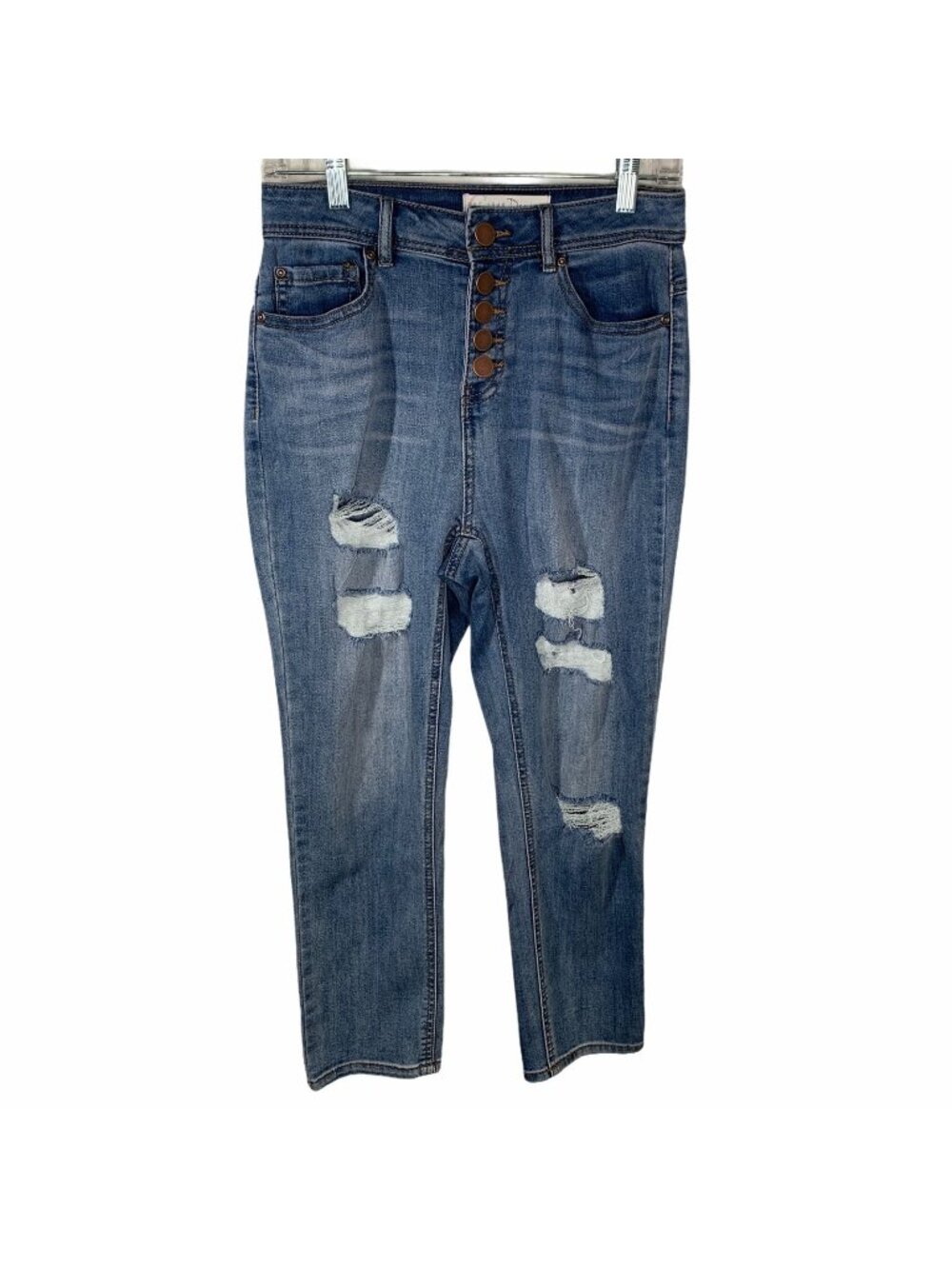 Cato Skinny Jeans Womens 2 Button Fly Cropped Ripped Distressed Denim